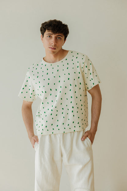 Hemp Box Tee - Green Petals