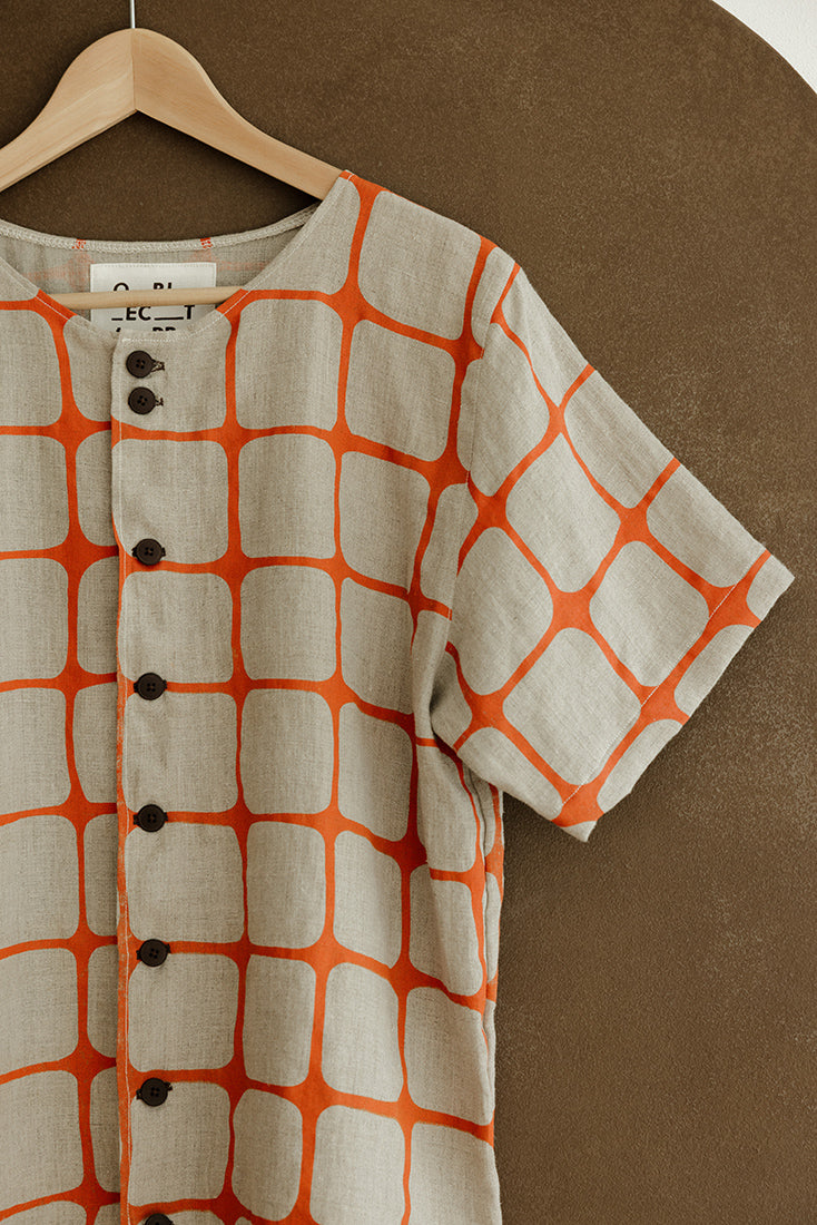 Hemp Button Tee - Orange Fence