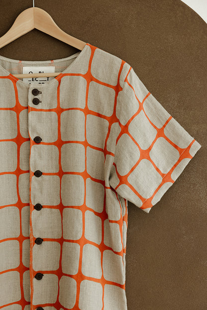 Hemp Button Tee - Orange Fence