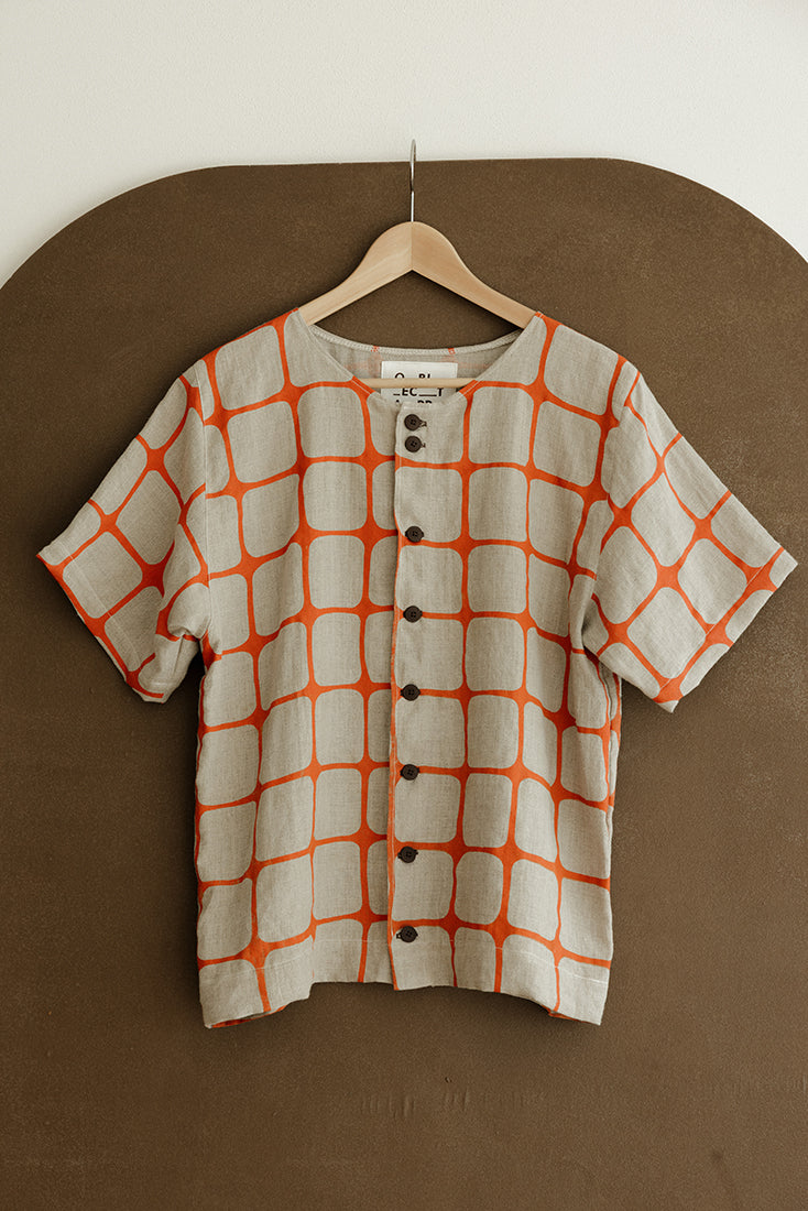 Hemp Button Tee - Orange Fence