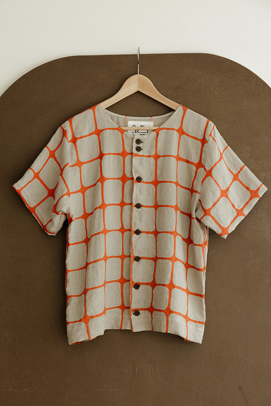 Hemp Button Tee - Orange Fence