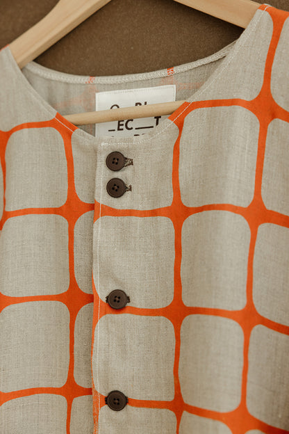 Hemp Button Tee - Orange Fence