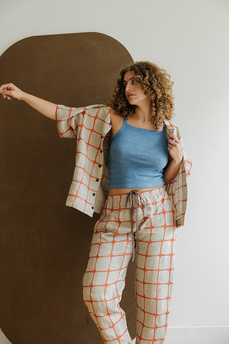 Hemp Button Tee - Orange Fence