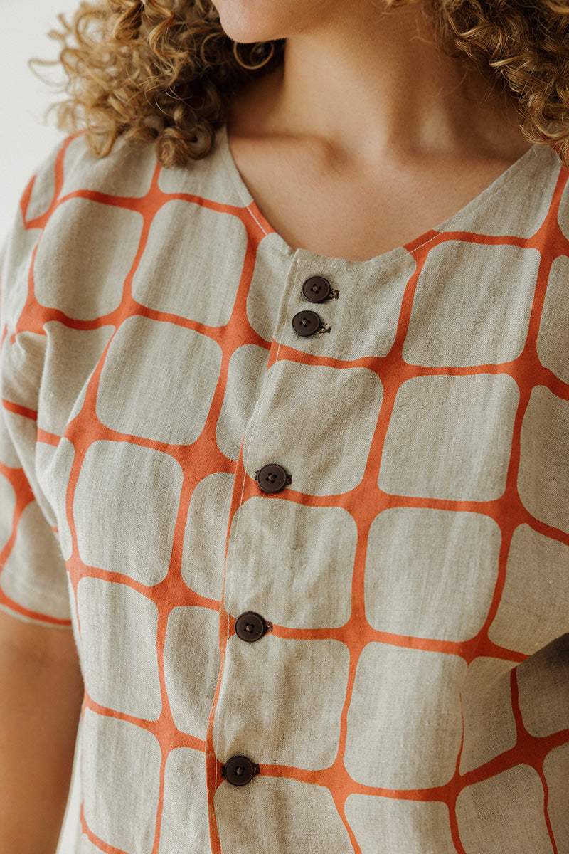 Hemp Button Tee - Orange Fence