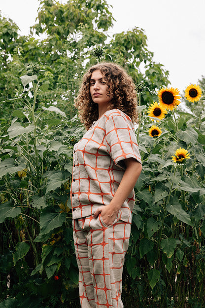 Hemp Button Tee - Orange Fence