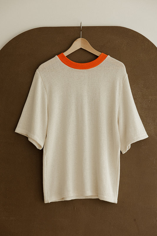 Hemp Knit Tee - Poppy Orange Collar