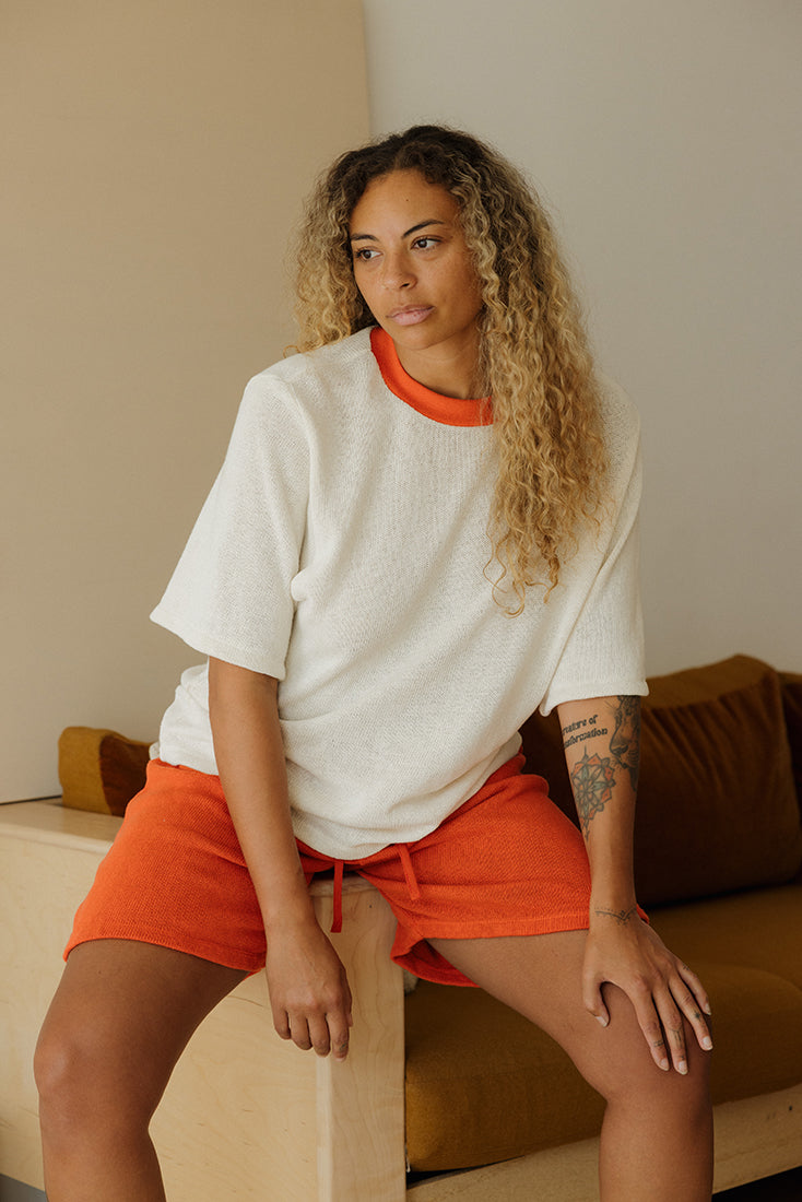 Hemp Knit Tee - Poppy Orange Collar