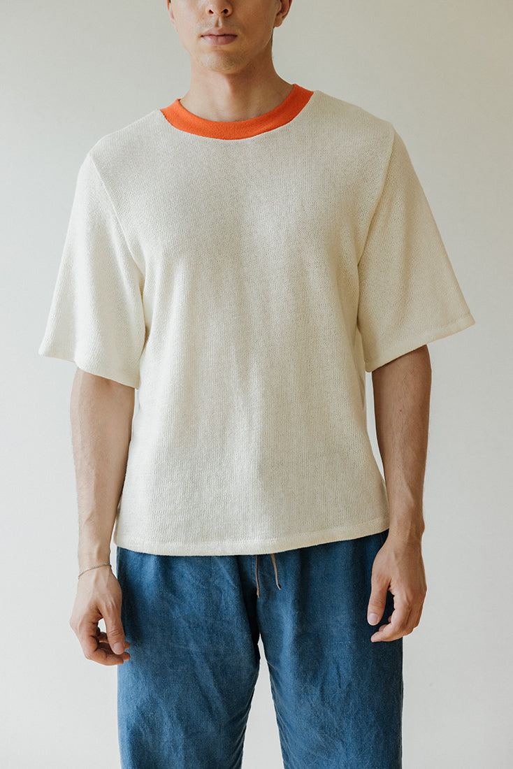 Hemp Knit Tee - Poppy Orange Collar