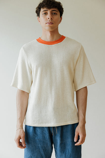 Hemp Knit Tee - Poppy Orange Collar