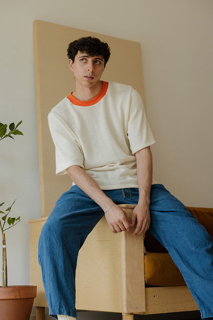 Hemp Knit Tee - Poppy Orange Collar