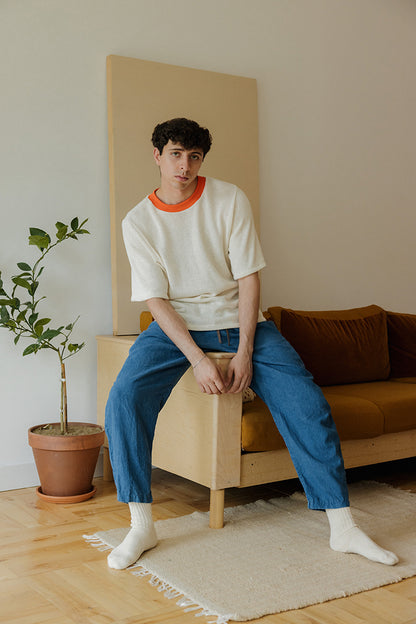 Hemp Knit Tee - Poppy Orange Collar