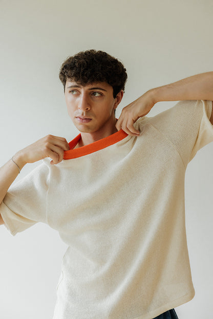 Hemp Knit Tee - Poppy Orange Collar