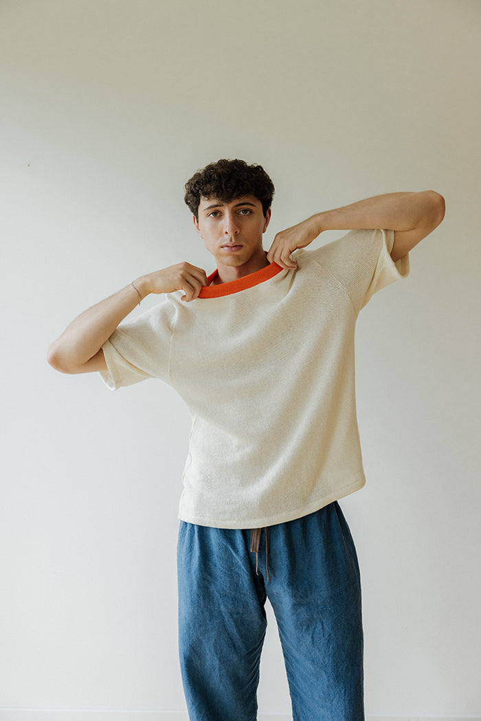 Hemp Knit Tee - Poppy Orange Collar