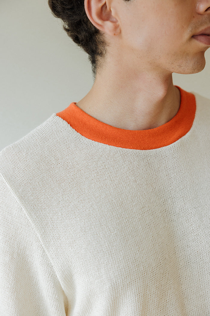 Hemp Knit Tee - Poppy Orange Collar