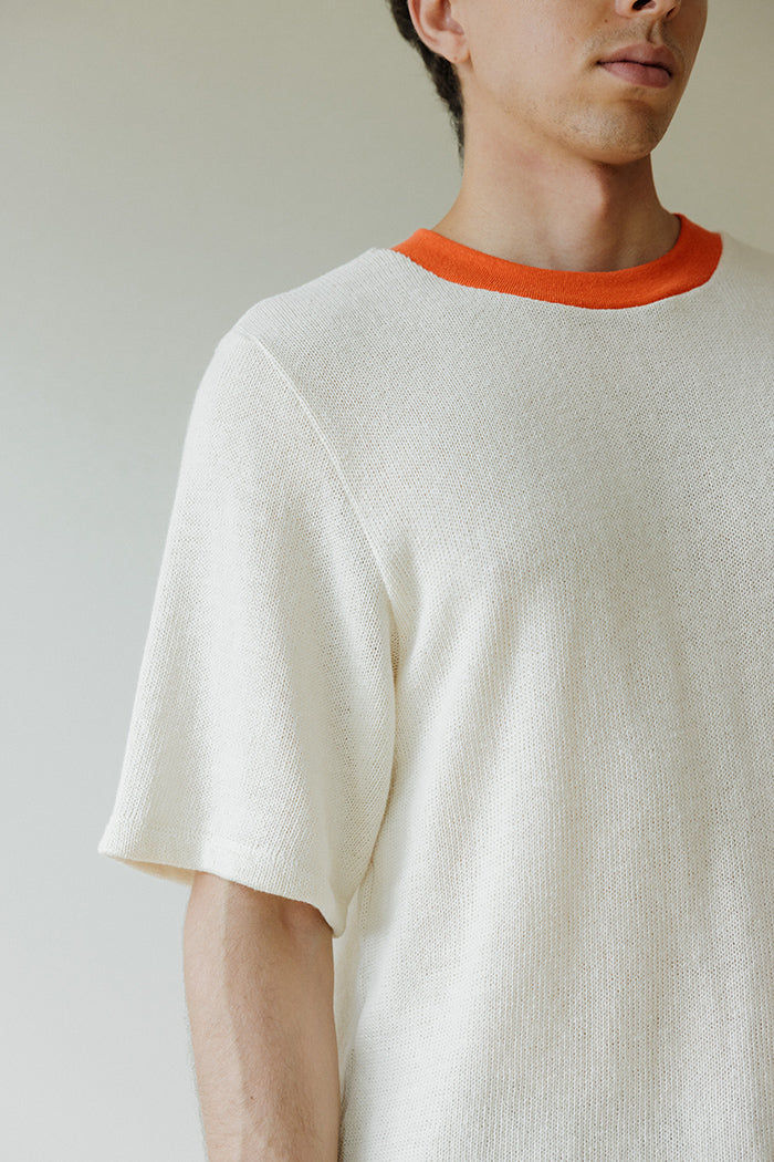 Hemp Knit Tee - Poppy Orange Collar